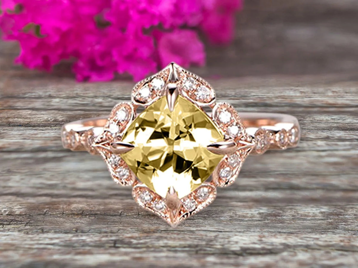 7mm Cushion Cut Champagne Diamond Moissanite Engagement Ring 2.05 Carat 10k Rose Gold K9376