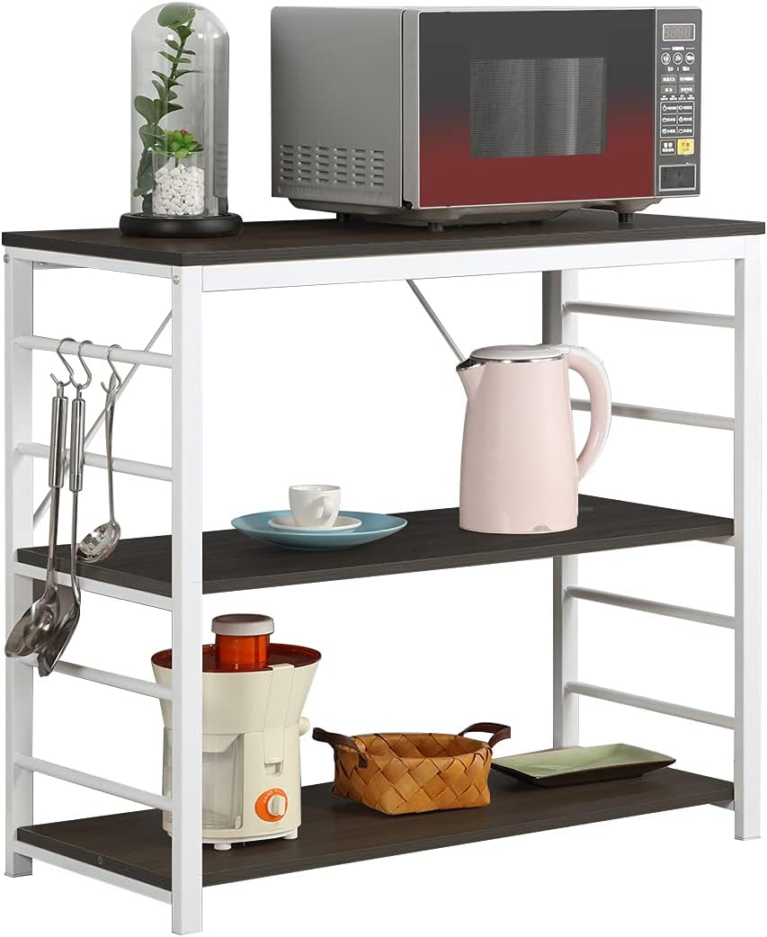 Black 3-Tier Microwave Cart with Hooks A259488