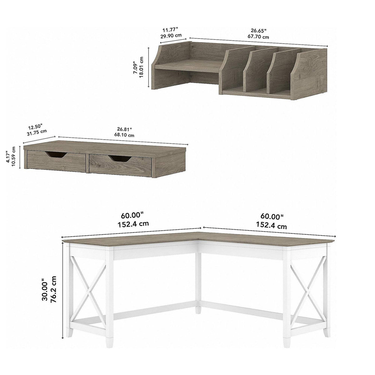 Gray L Shaped Desk with Desktop Organizers D16595