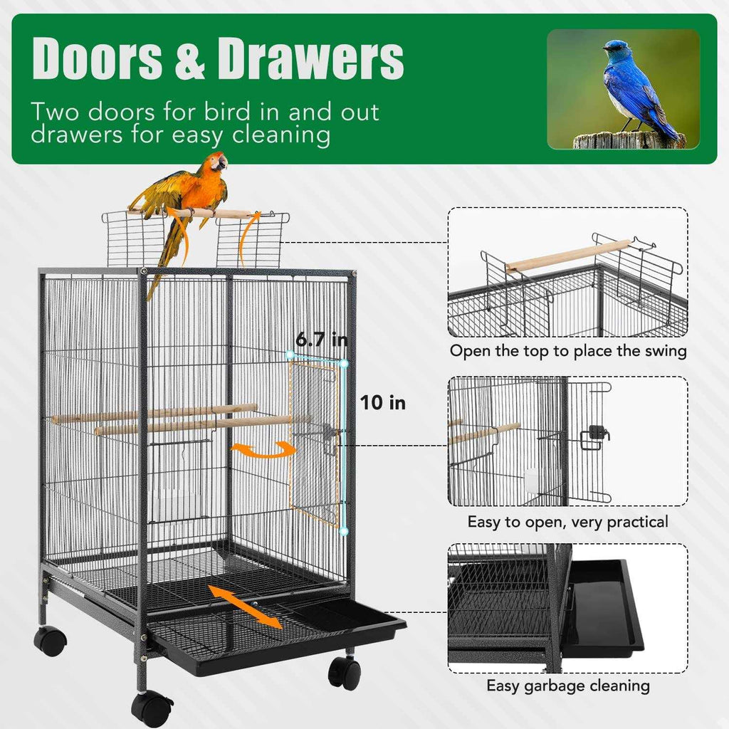 35-inch Wrought Iron Bird Cage with Rolling Stand V40789