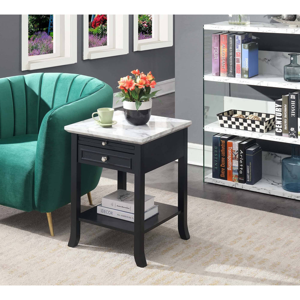 White Faux Marble End Table with Drawer K237