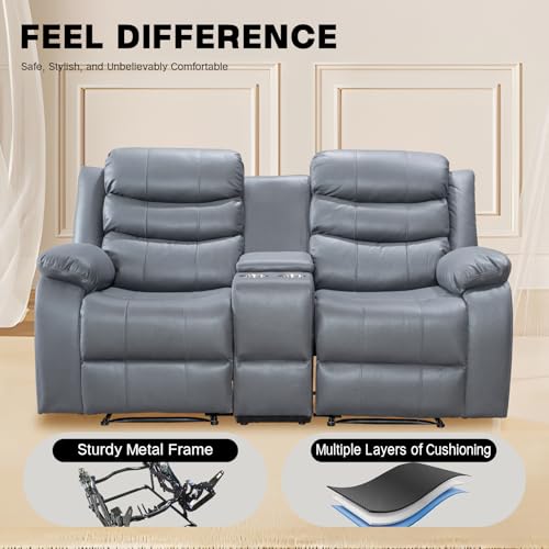 Grey Manual Double Recliner Sofa with Cup Holder F5055