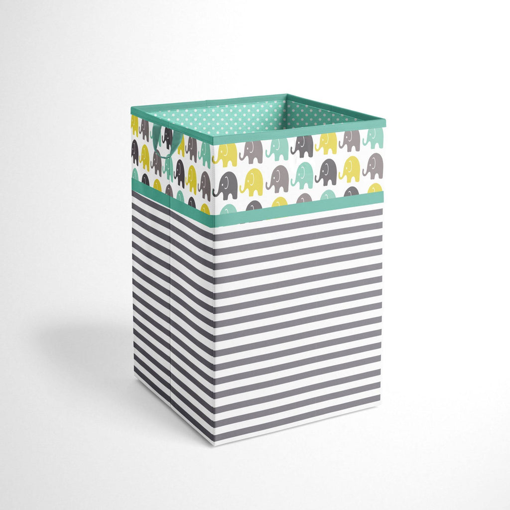 Mint/Yellow/Grey Hamper Cover with Wood Frame and Mesh Liner R474