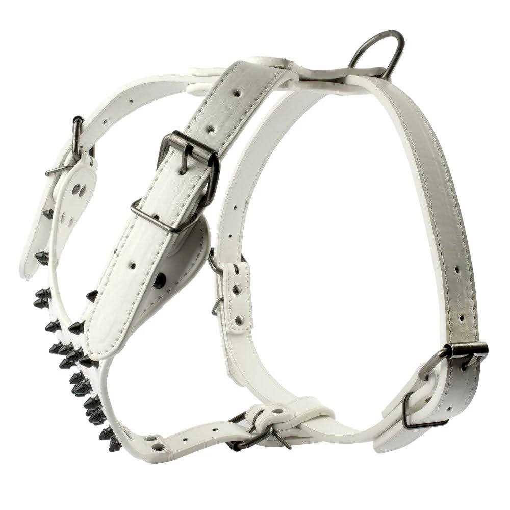 Black Leather Spiked Dog Collar Leash Harness 3 Pcs Set L19221