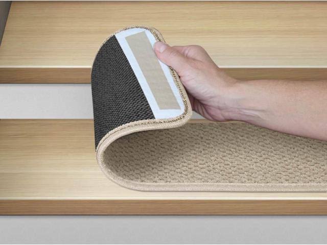 12 Pc Adhesive Carpet Stair Treads Ivory Cream 9 in. x 36 in. M96205