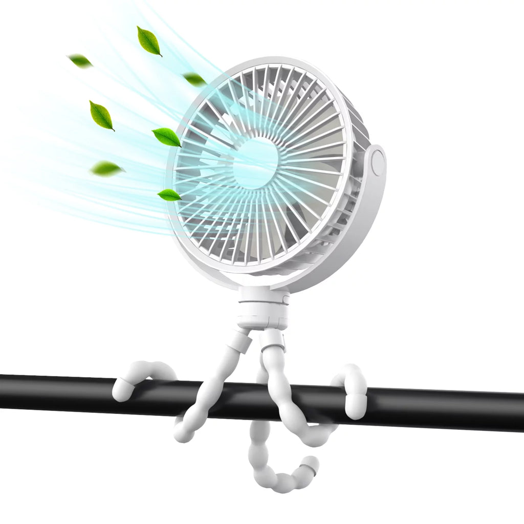 Portable Battery Operated Clip on Fan with Flexible Tripod White M3622