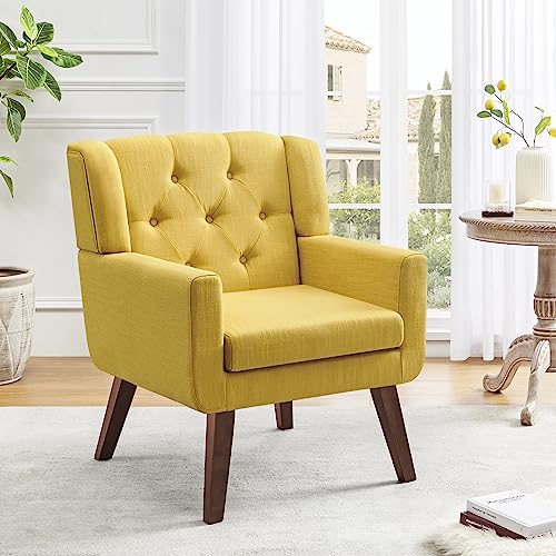 Beige Set of 2 Linen Fabric Button-Tufted Accent Chair B646