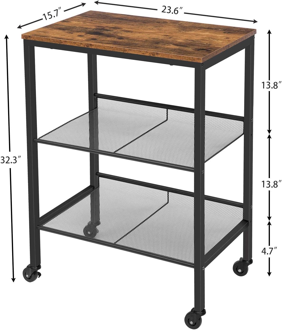 Rolling Cart, 3-Tier Utility Cart with Brakes W75343