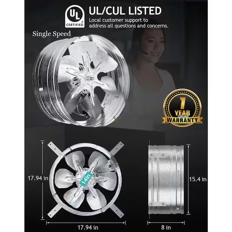 14 in. Gable Mount Attic Ventilator Fan with Adjustable Thermostat T71776