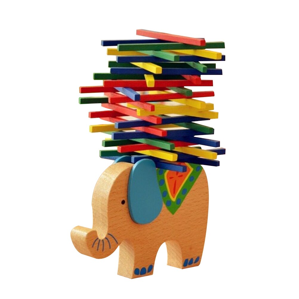 Wooden Stackable Building Blocks Set Balancing Games Playset Toys Educational Toys for Kids Children(Elephant) E21450