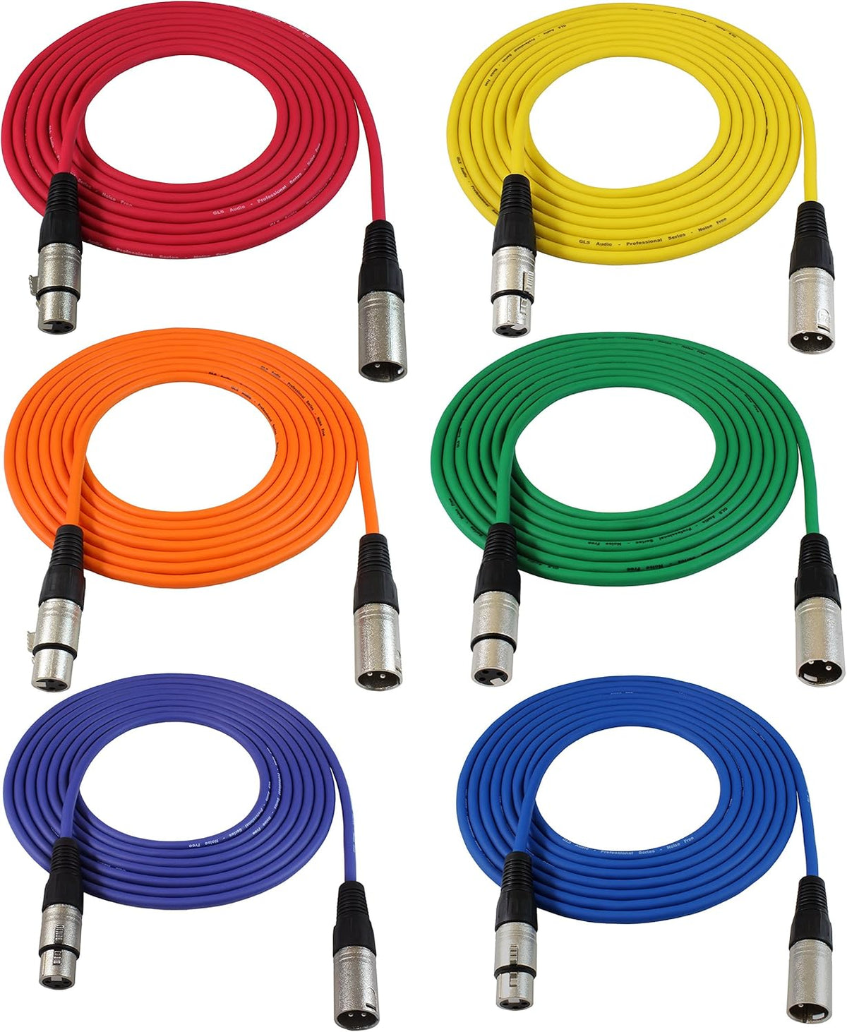 12ft XLR Male to XLR Female Colored Cables 6 Pack D774