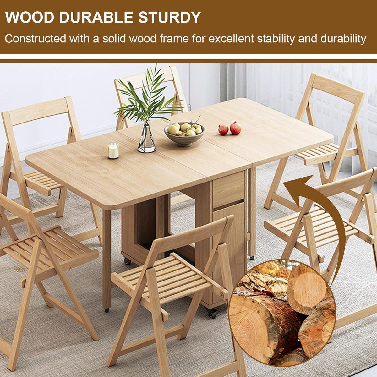 Folding Dining Table with 4 Chairs and Storage Drawers Wood Drop Leaf Dining Table Set N46649