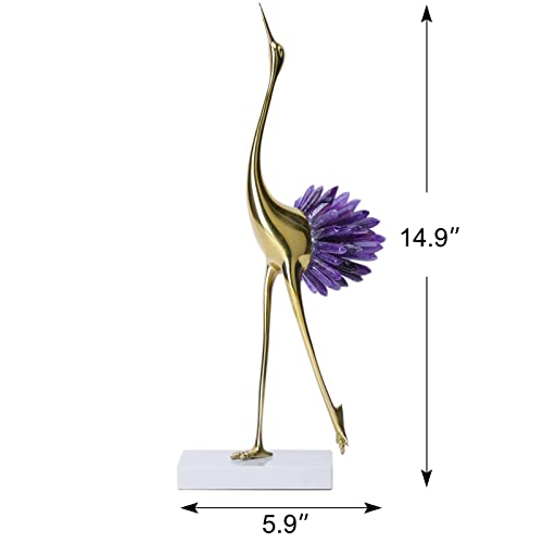 Gold Crane Bird Statues with Crystal Tail Accents X434