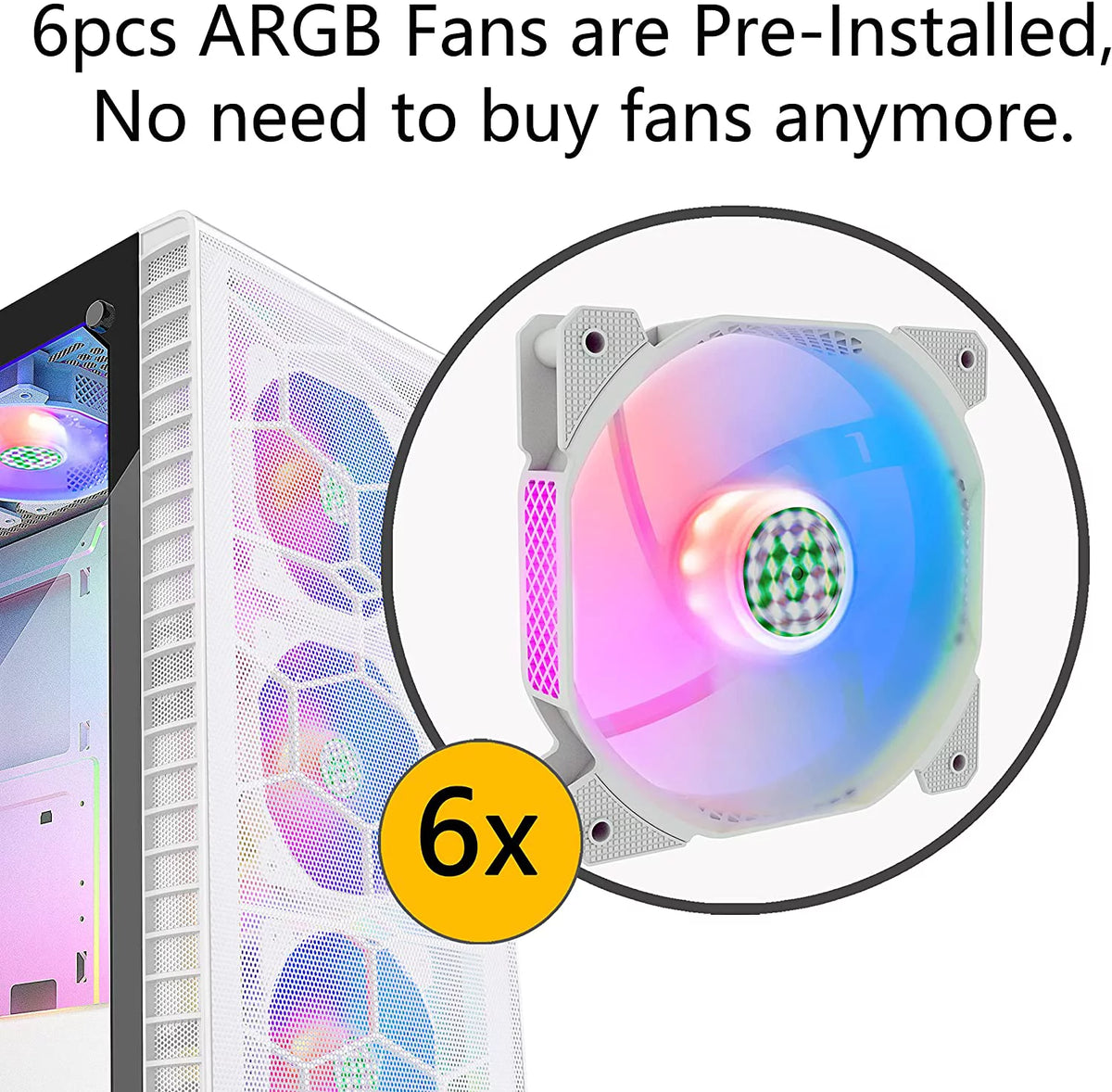 White Mesh Mid-Tower ATX PC Gaming Case with 6 ARGB Fans Tempered Glass V939180