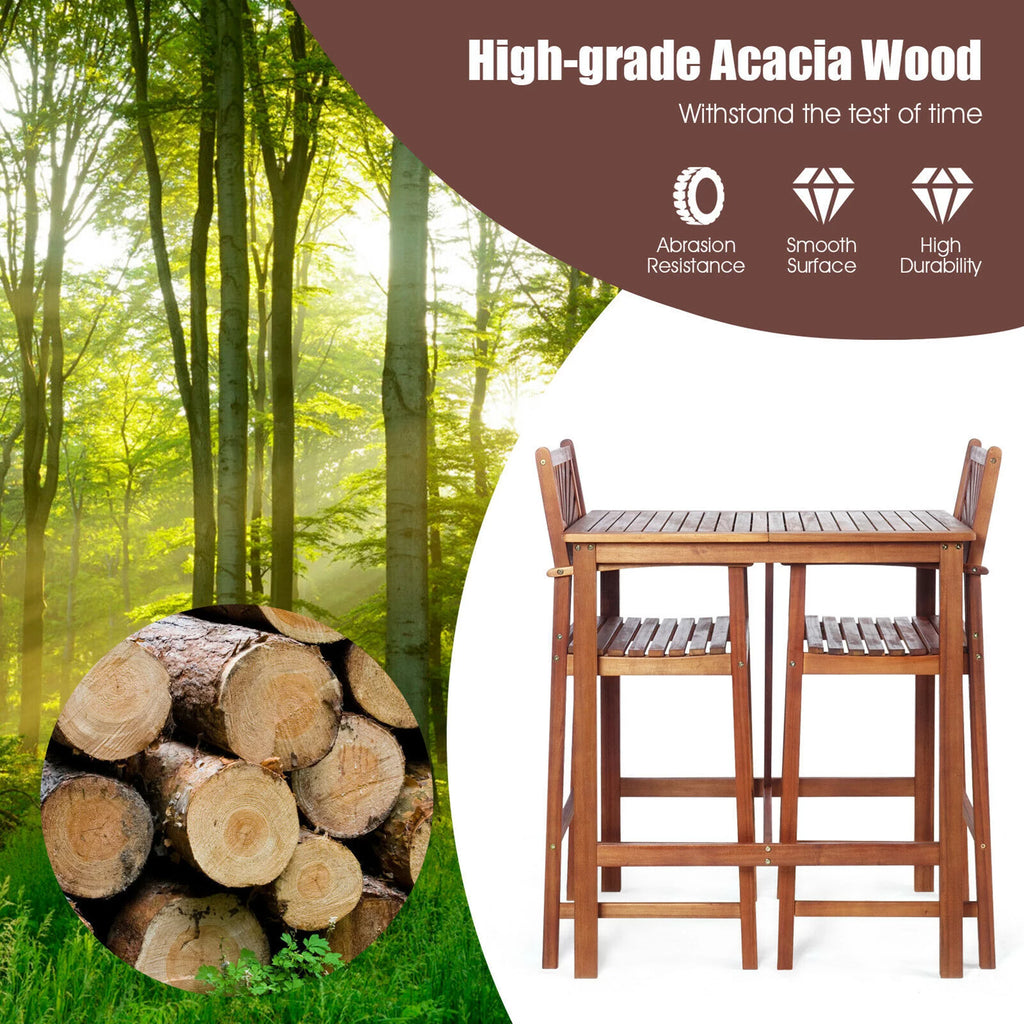 3PCS Acacia Wood Patio Bar Table & Stool Set N739568