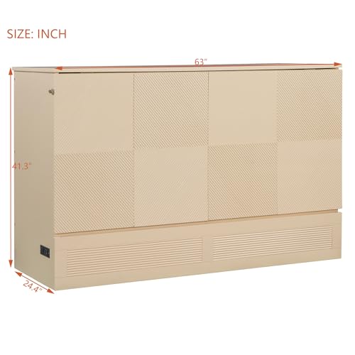 Queen Size White Wood Murphy Bed Cabinet with Storage Drawer W486227