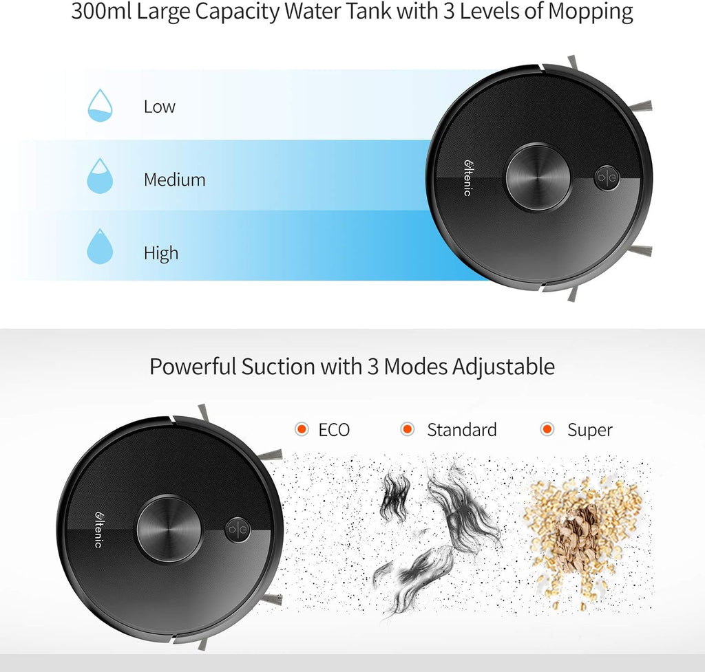Robot Vacuum Cleaner and Mop, 2500Pa Suction, 150Mins Runtime E527
