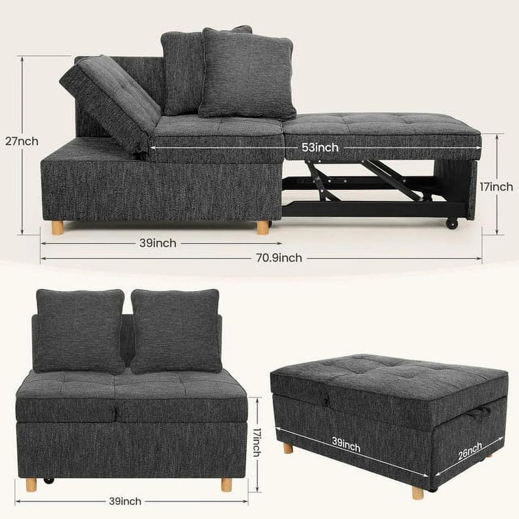 Black Convertible Sofa Bed Chair with 2 Pillows R949855