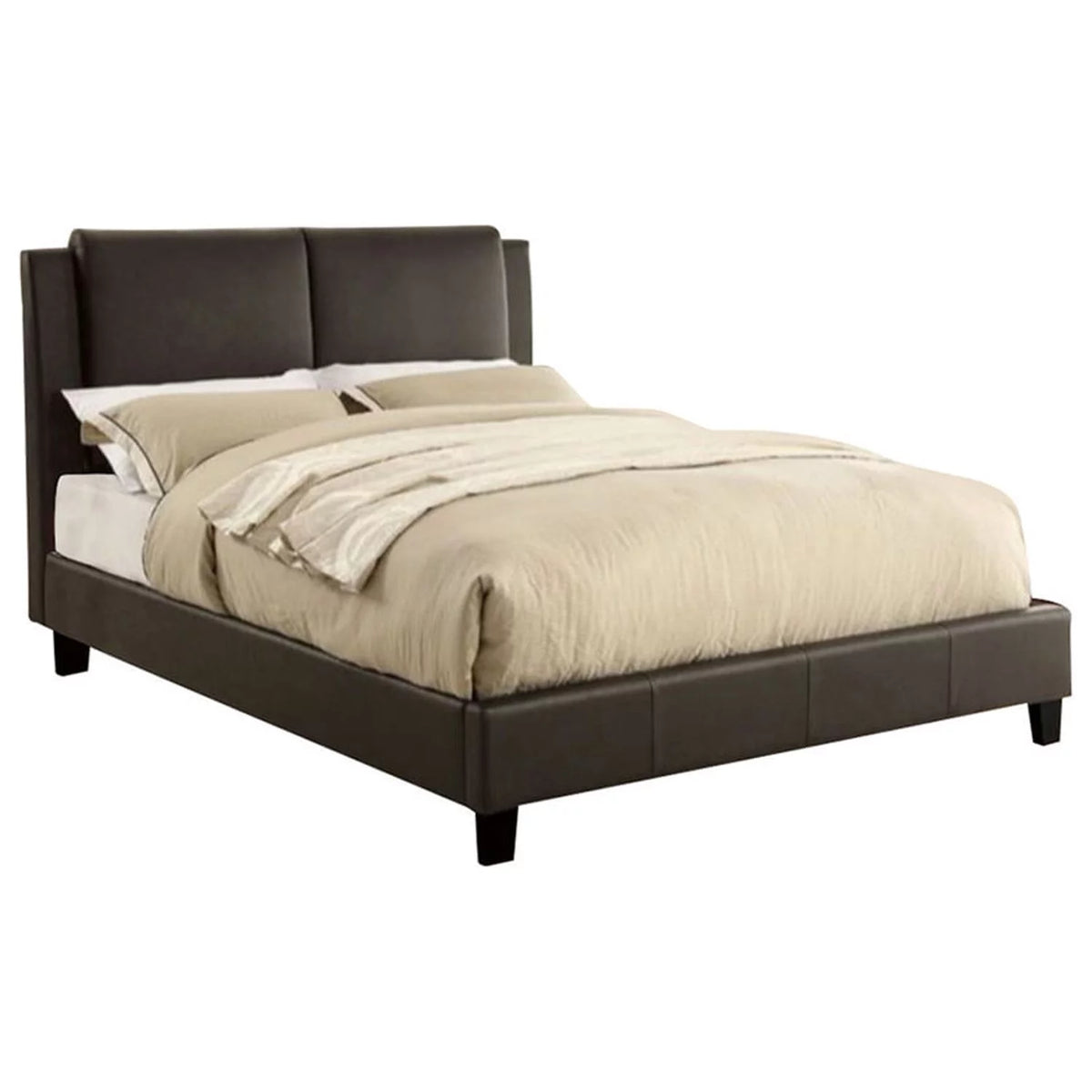 Wooden Queen Bed with Brown PU Headboard F176457
