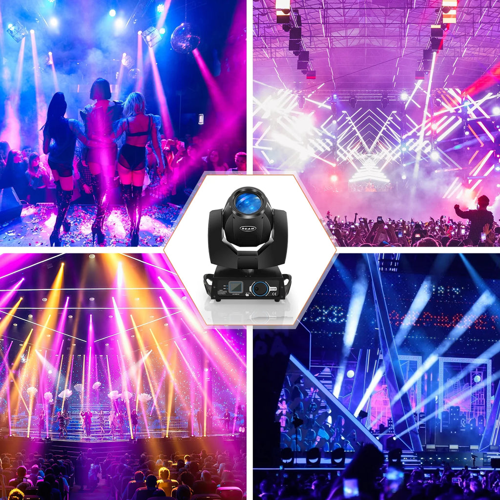 2 Pack 230W Beam Moving Head Light 8 Prisms 17 Gobos RGBW LED DJ Lighting 16CH DMX Control D183