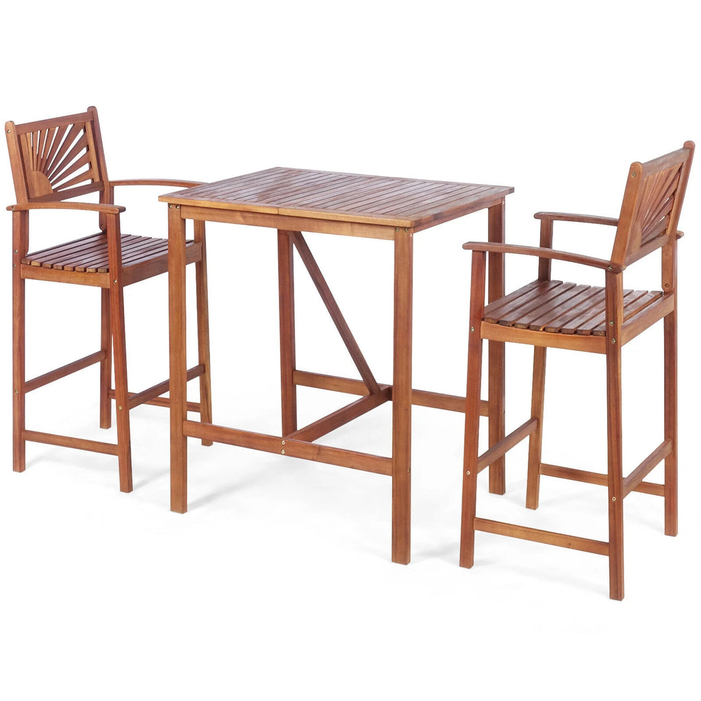 3PCS Acacia Wood Patio Bar Table & Stool Set N739568