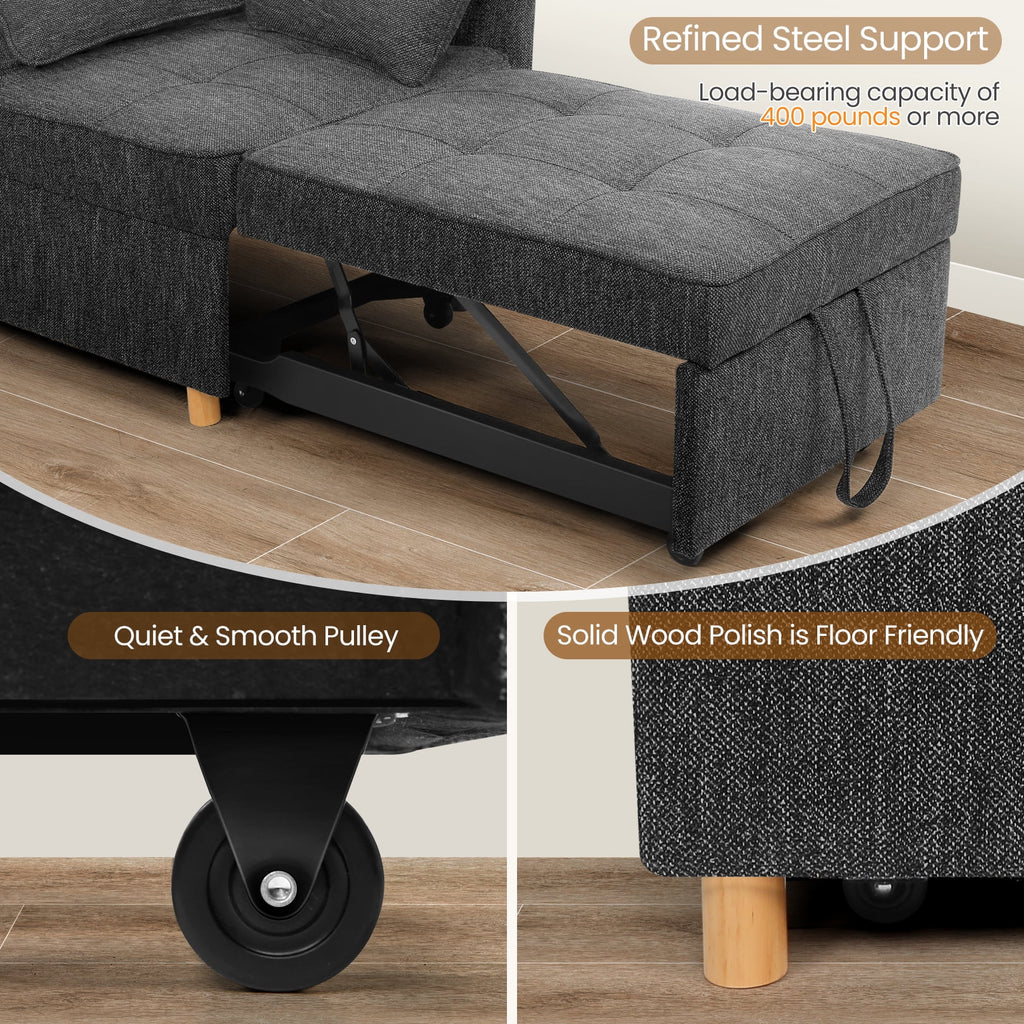 Black Convertible Sofa Bed Chair with 2 Pillows R949855
