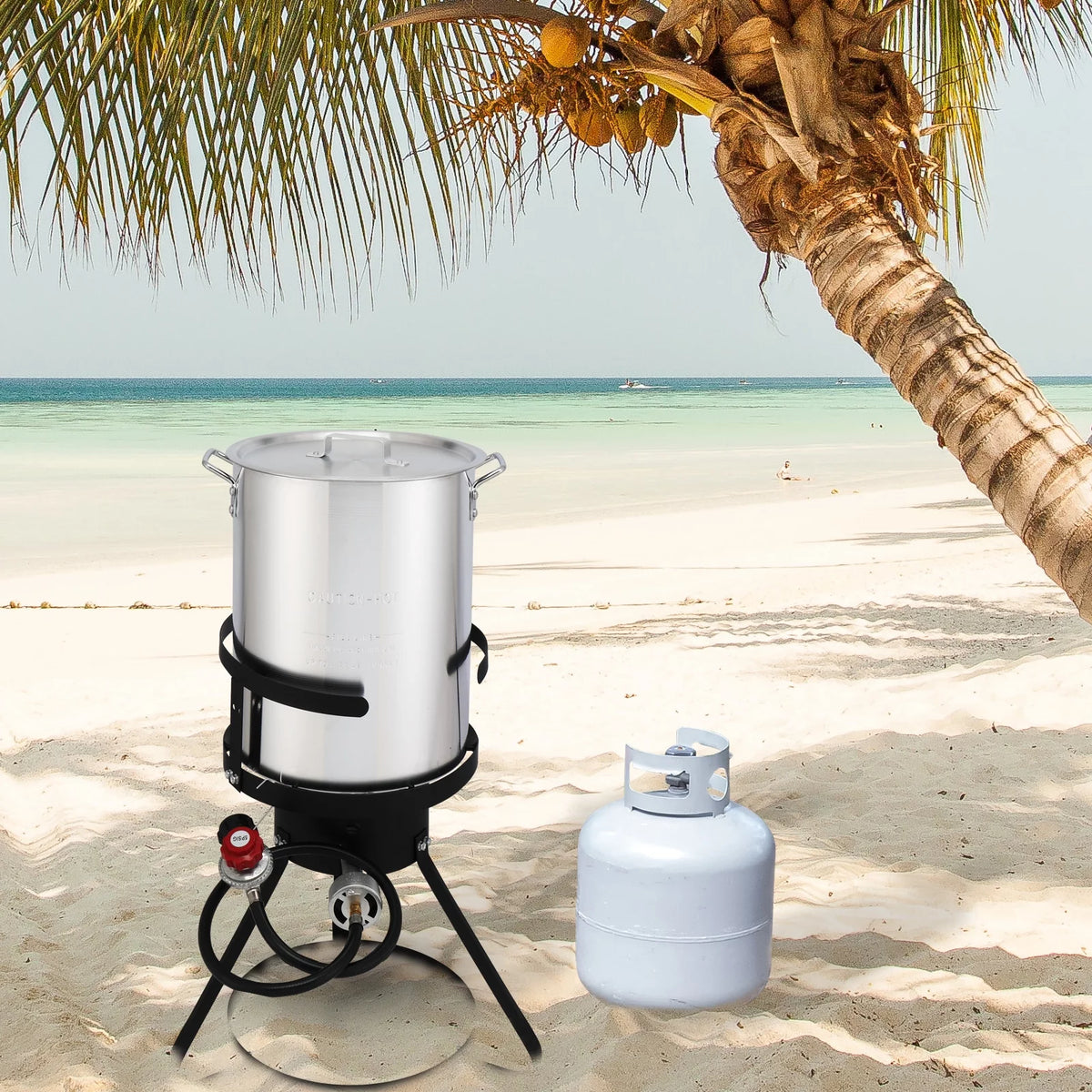 Black Round Iron Stove Frame, Silver Aluminum 30qt Turkey Pot 10qt Fish Pot Y4779