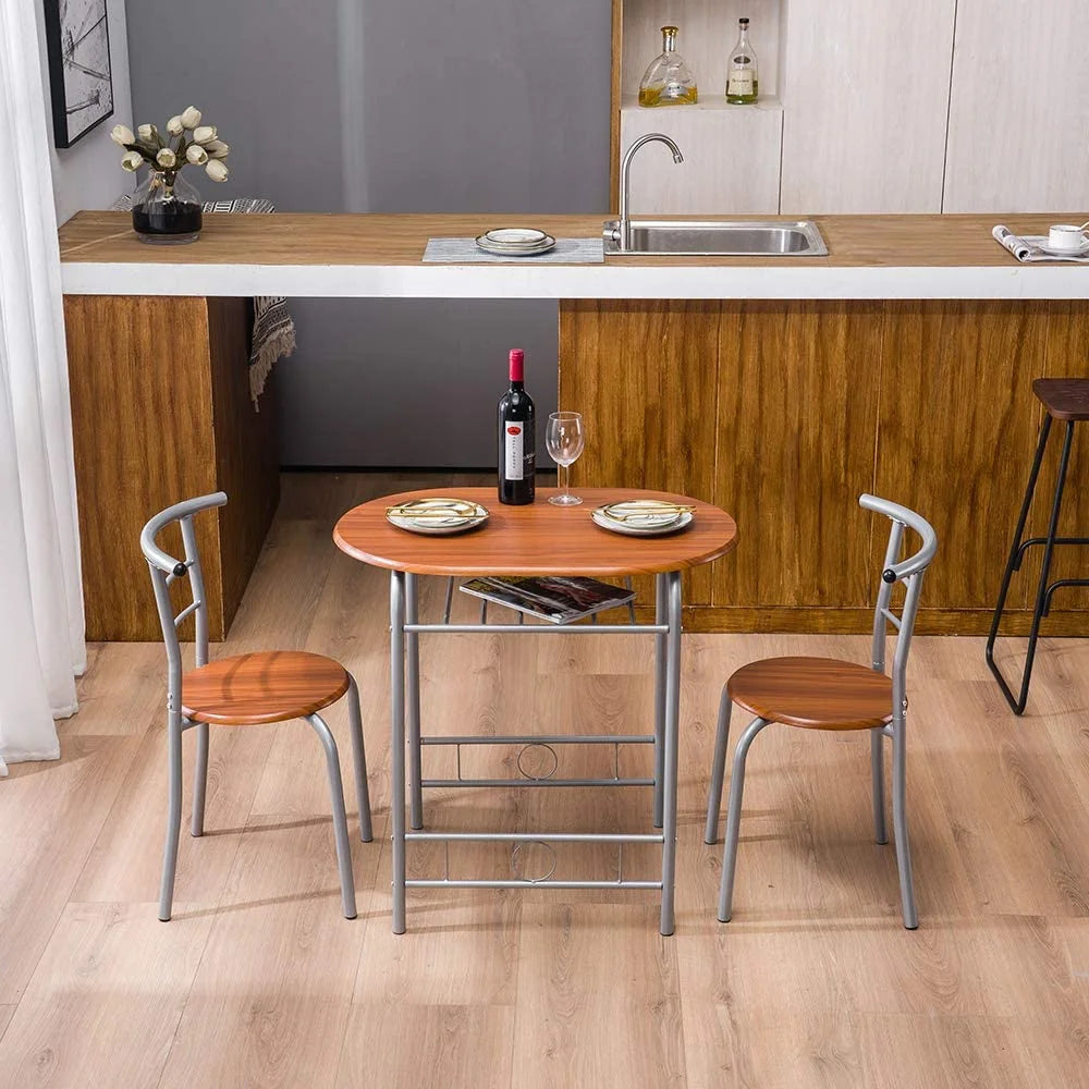 3 Piece Dining Set with Metal Frame (Brown) B8158