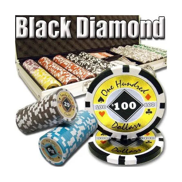 500ct Black Diamond 14g Poker Chip Set in Aluminum Metal Carry Case E2600