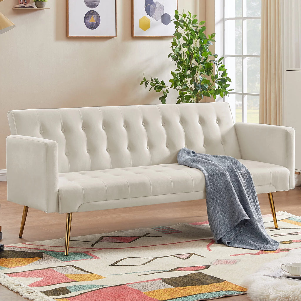 Velvet Convertible Sofa Bed with Metal Legs L566684