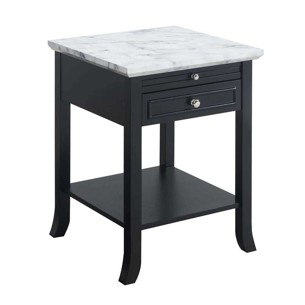 White Faux Marble End Table with Drawer K237