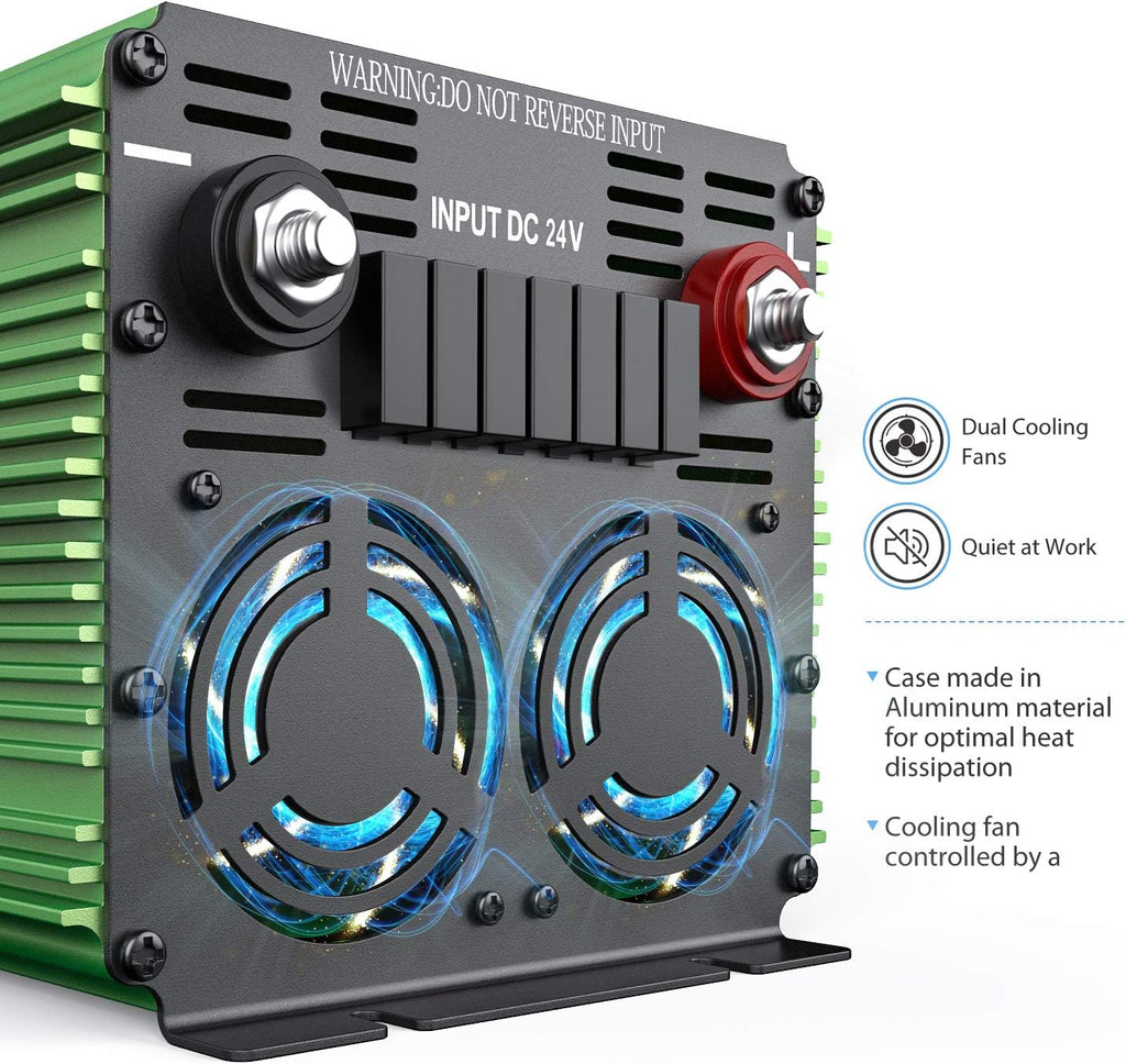 2000W 24V Power Inverter DC 24V to 110V AC with LCD and Remote Controller Dual USB Ports X503104