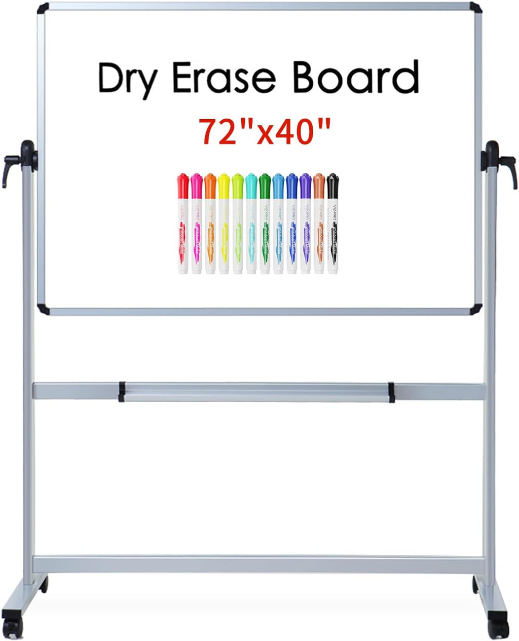 Double-Sided Magnetic Mobile Whiteboard 72 x 40 Inches with Aluminium Frame and Stand W373512