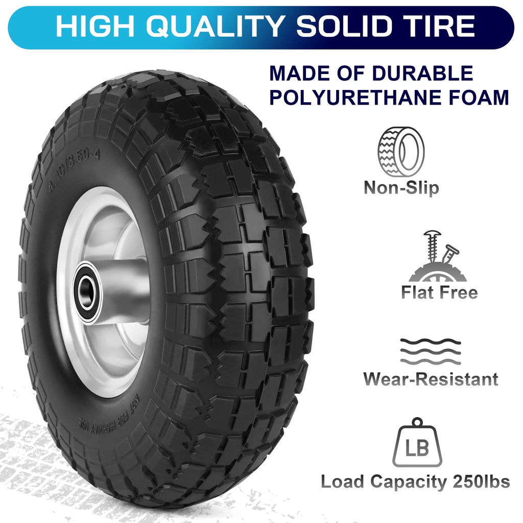 4.10/3.50-4in Flat Free Tire and Wheel, 2 Pack O337553