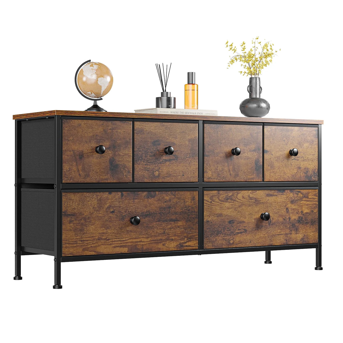 Black 8 Drawer Fabric Dresser TV Stand M8383