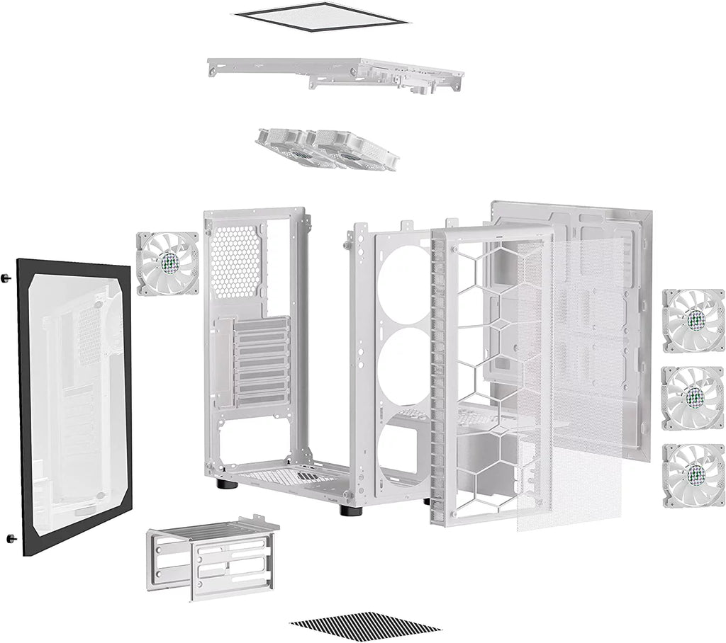 White Mesh Mid-Tower ATX PC Gaming Case with 6 ARGB Fans Tempered Glass V939180