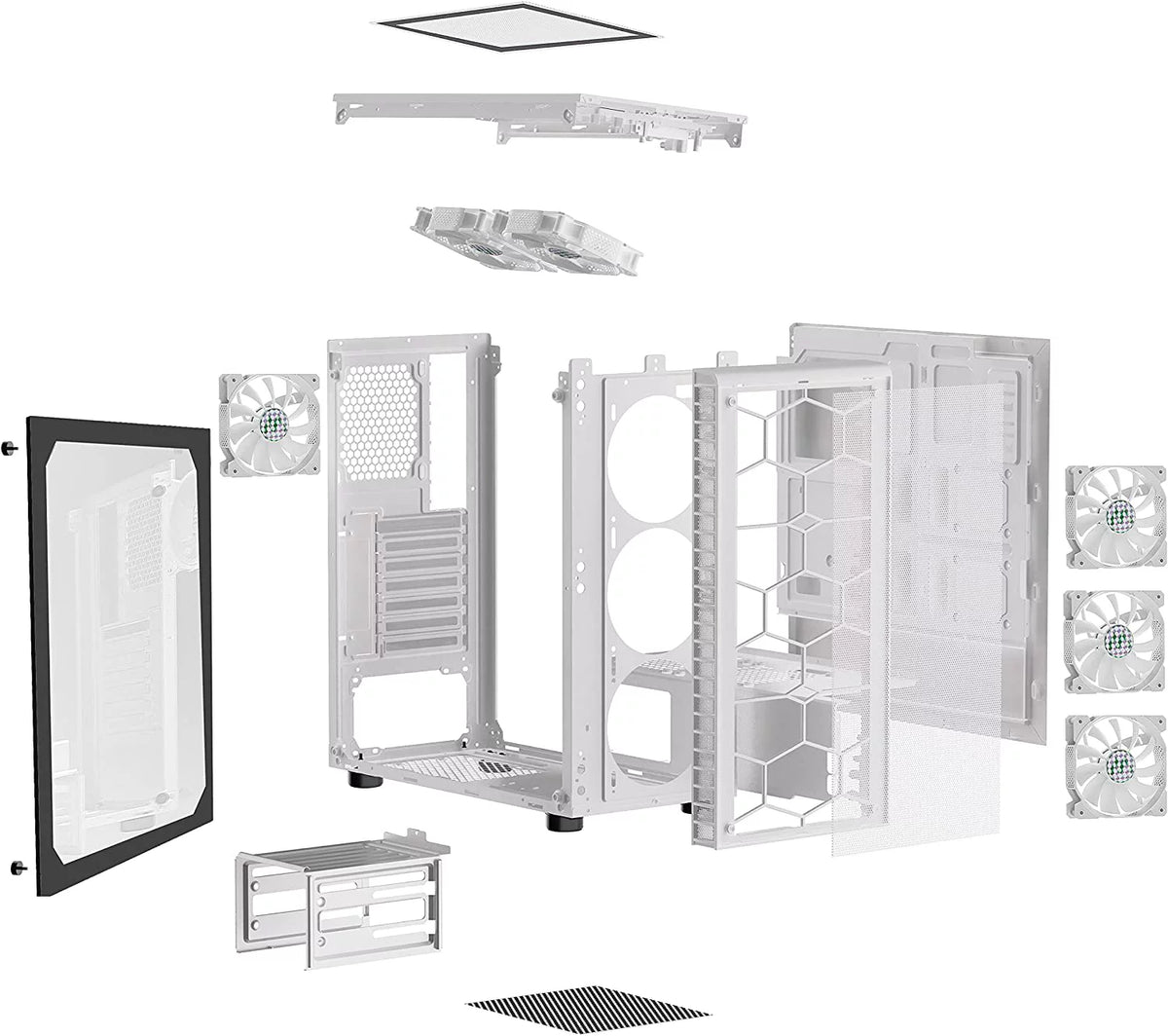 White Mesh Mid-Tower ATX PC Gaming Case with 6 ARGB Fans Tempered Glass V939180