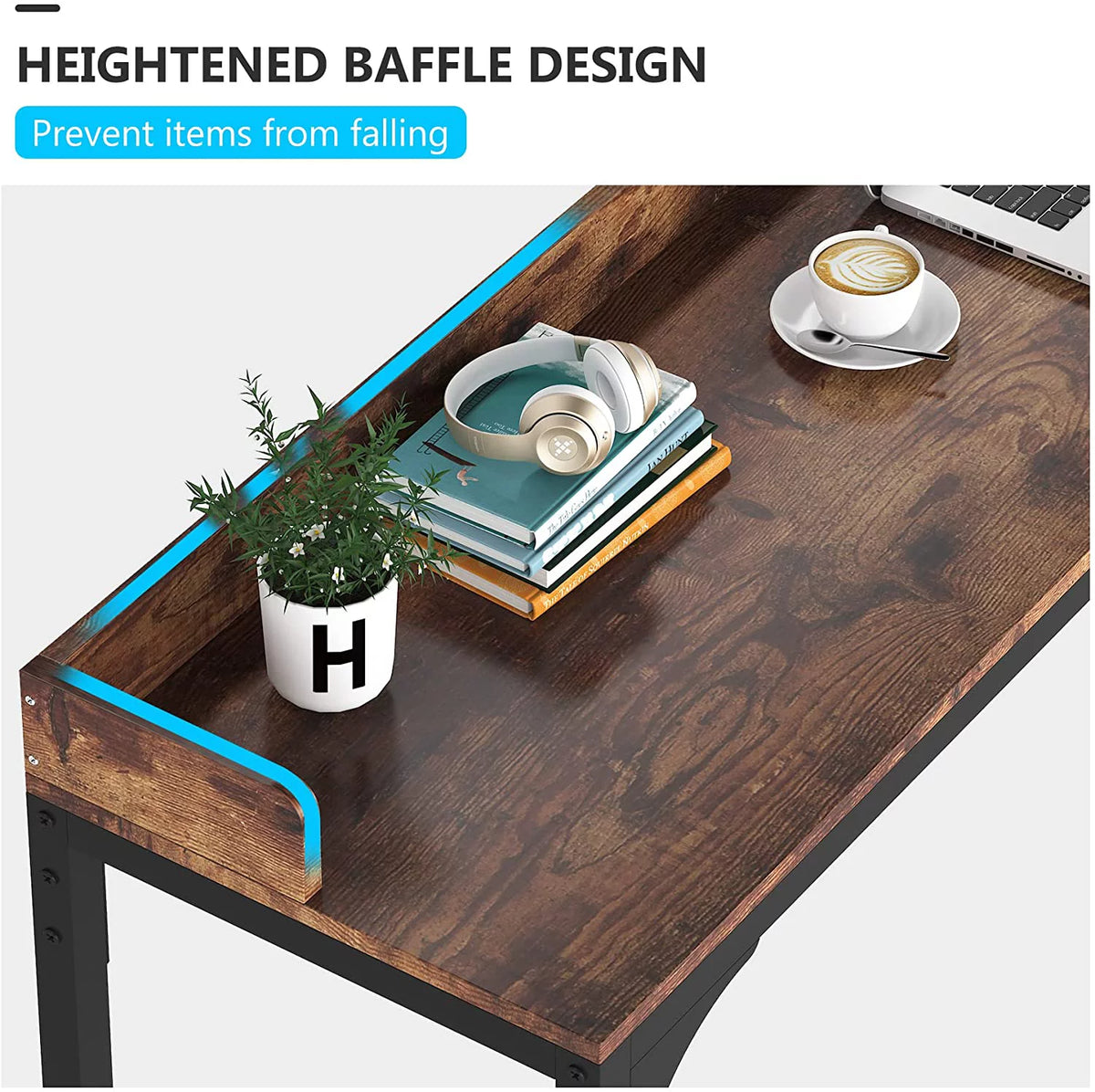 Brown Overbed Table with Wheels 70.8"L Queen Size Mobile Desk with Metal Legs J787