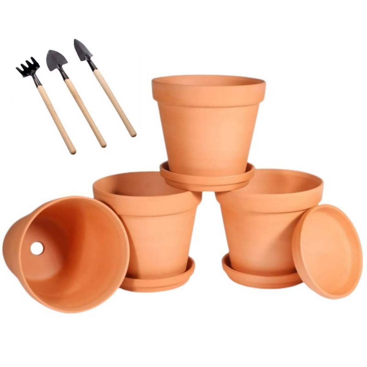 4 Pack 3 Inch Terracotta Pots with Saucer W226