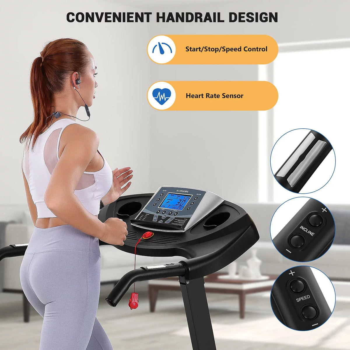 2.5 HP Folding Treadmill 12% Auto Incline 8.5 MPH 220lbs Capacity W23110
