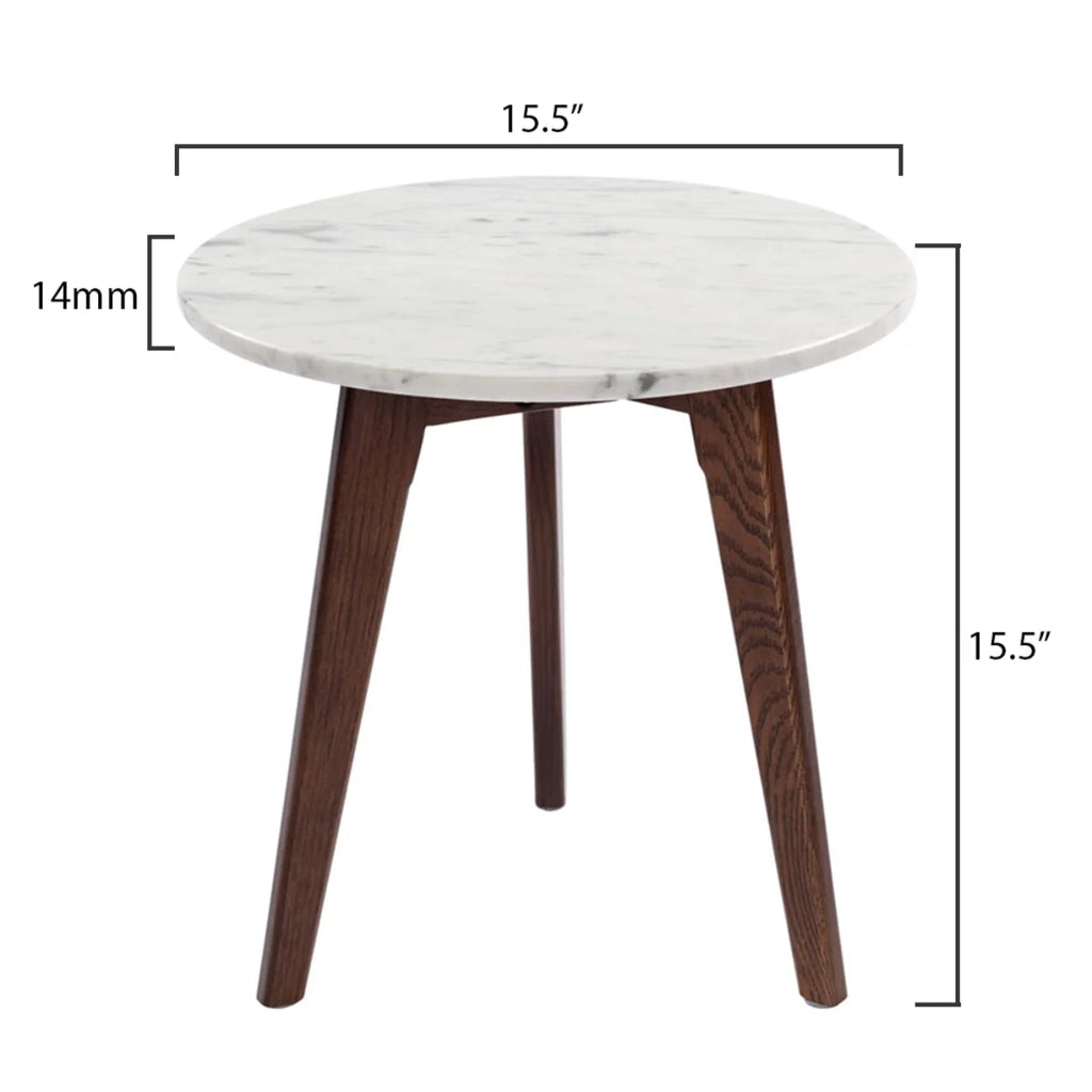 White and Brown Round Marble Side Table L407534