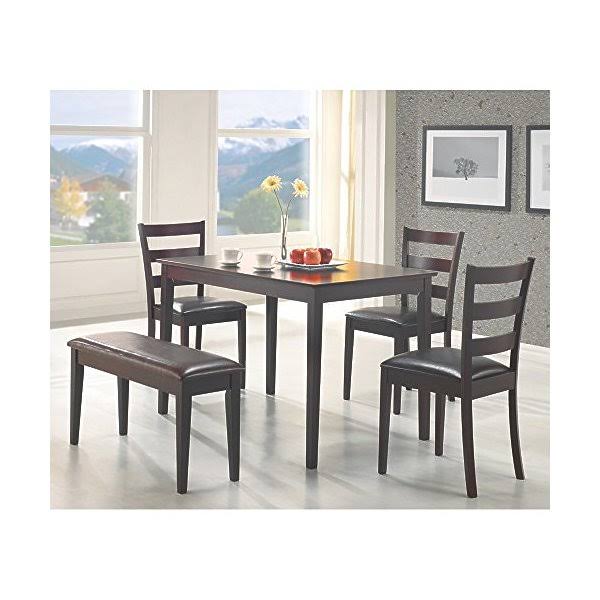 5-Piece Dining Set with Bench Cappuccino and Dark Brown N32655