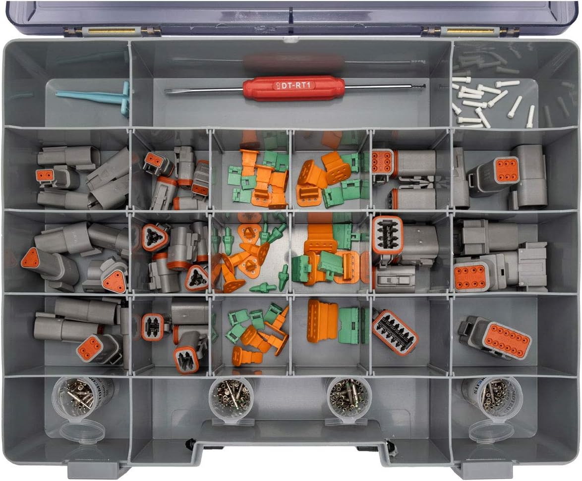 Deutsch Connector Kit with Crimp Tool: Gray Environmentally Sealed Automotive Electrical Connectors 14-20 Gauge 300 Piece Kit Y377392