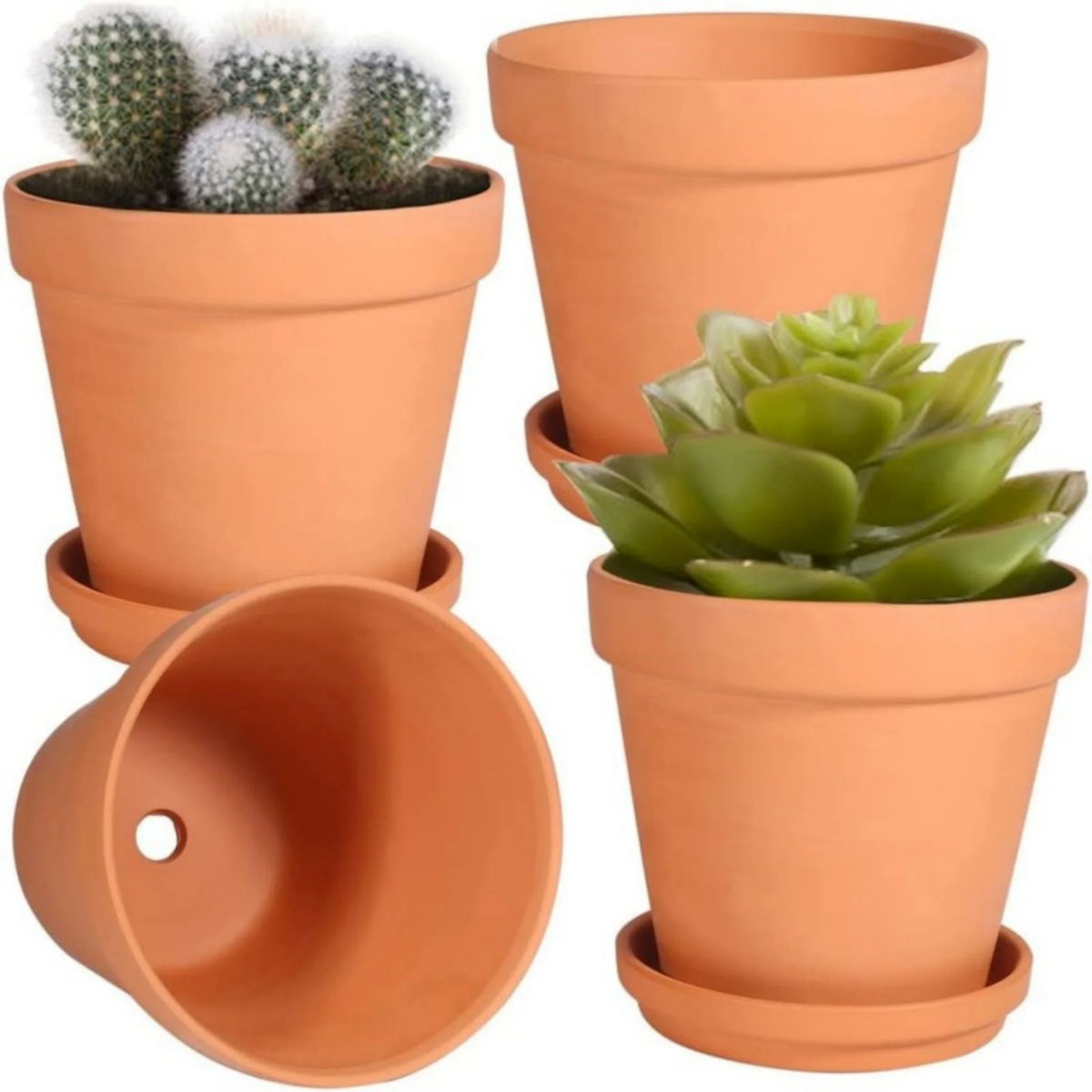 4 Pack 3 Inch Terracotta Pots with Saucer W226