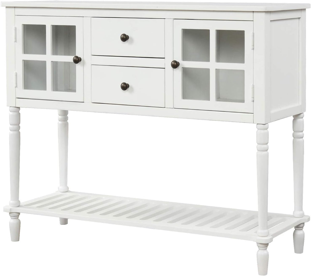 Antique Grey Console Table with 2 Storage Drawers and 2 Glass Door Cabinets Y244