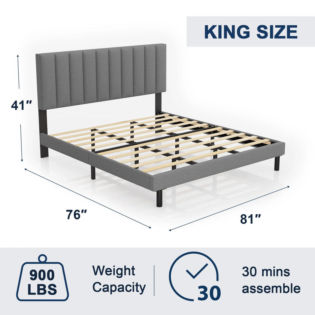 Full Platform Bed Frame with Upholstered Headboard, Beige P3595