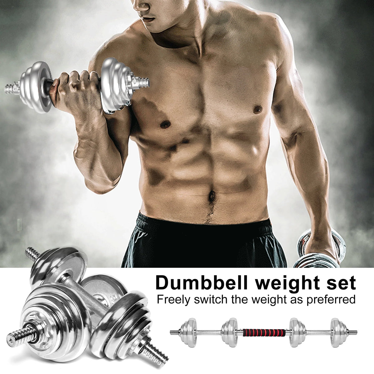 Adjustable Dumbbells 30KG/66LBS Convertible to Barbell Z196444