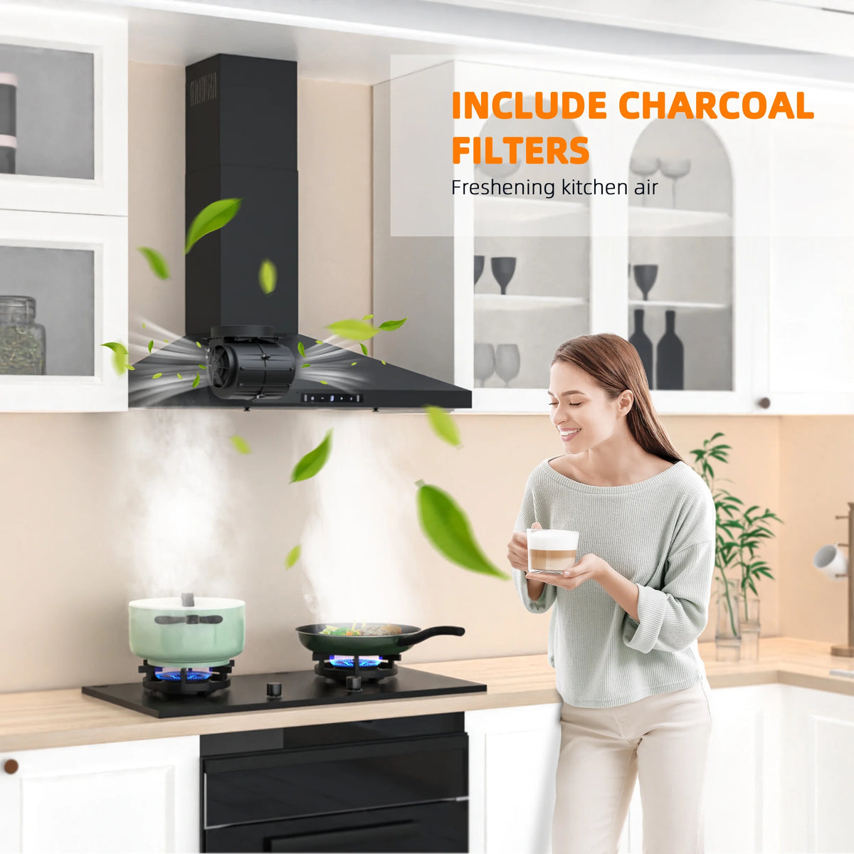 Stainless Steel Wall Mount Range Hood 30 Inch 600 CFM 3 Speed Ducted Ductless Convertible P936