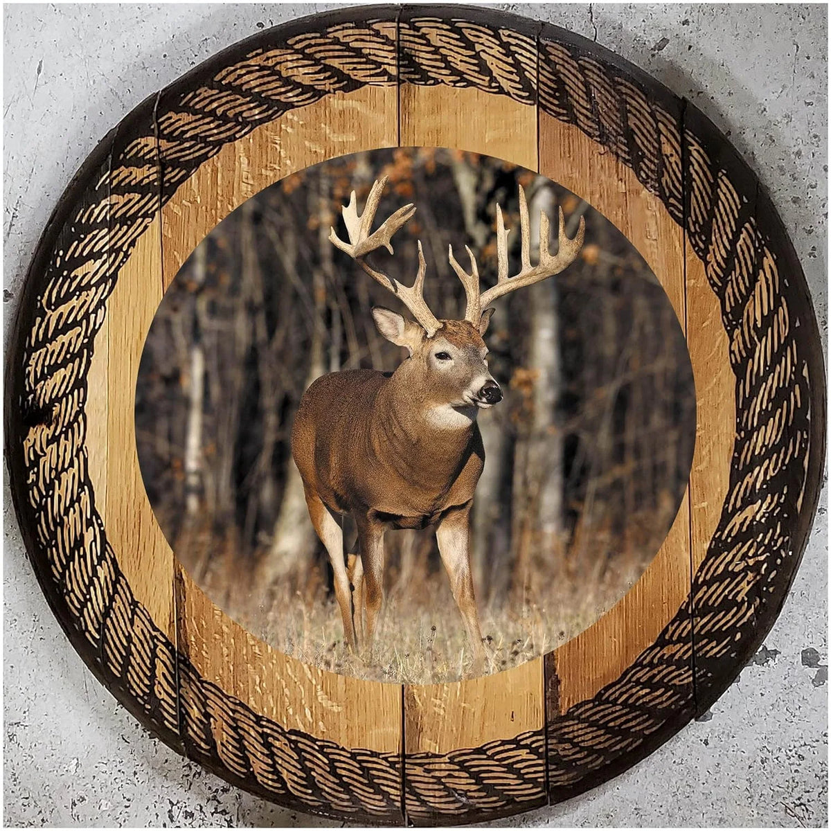 Rustic Round Whiskey Barrel End Table D544583