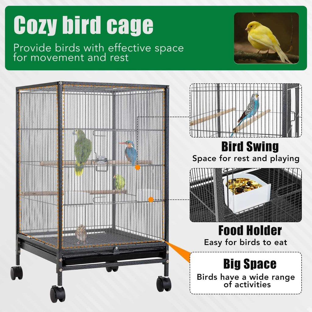 35-inch Wrought Iron Bird Cage with Rolling Stand V40789